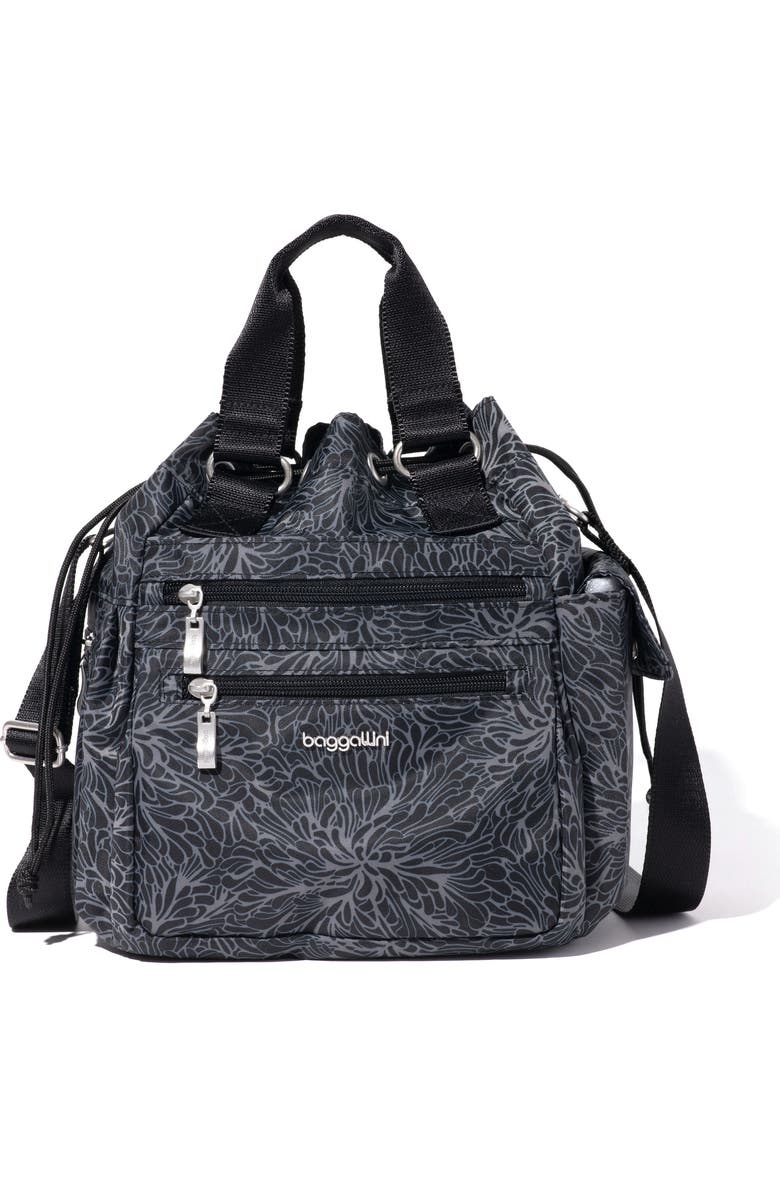 BAGGALLINI Modern Everywhere Drawstring Crossbody Bucket Bag, Main, color, Midnight Blossom Print