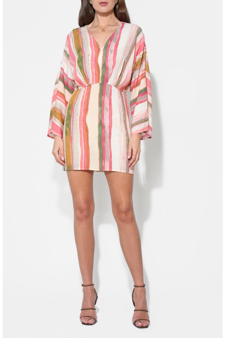 Aurora Stripe Long Sleeve Minidress, Alternate, color, CREAM/ ORANGE