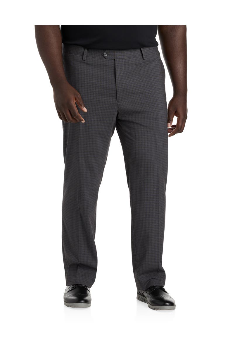 Oak Hill by DXL Waist-Relaxer Mini Plaid Dress Pants, Main, color, Grey
