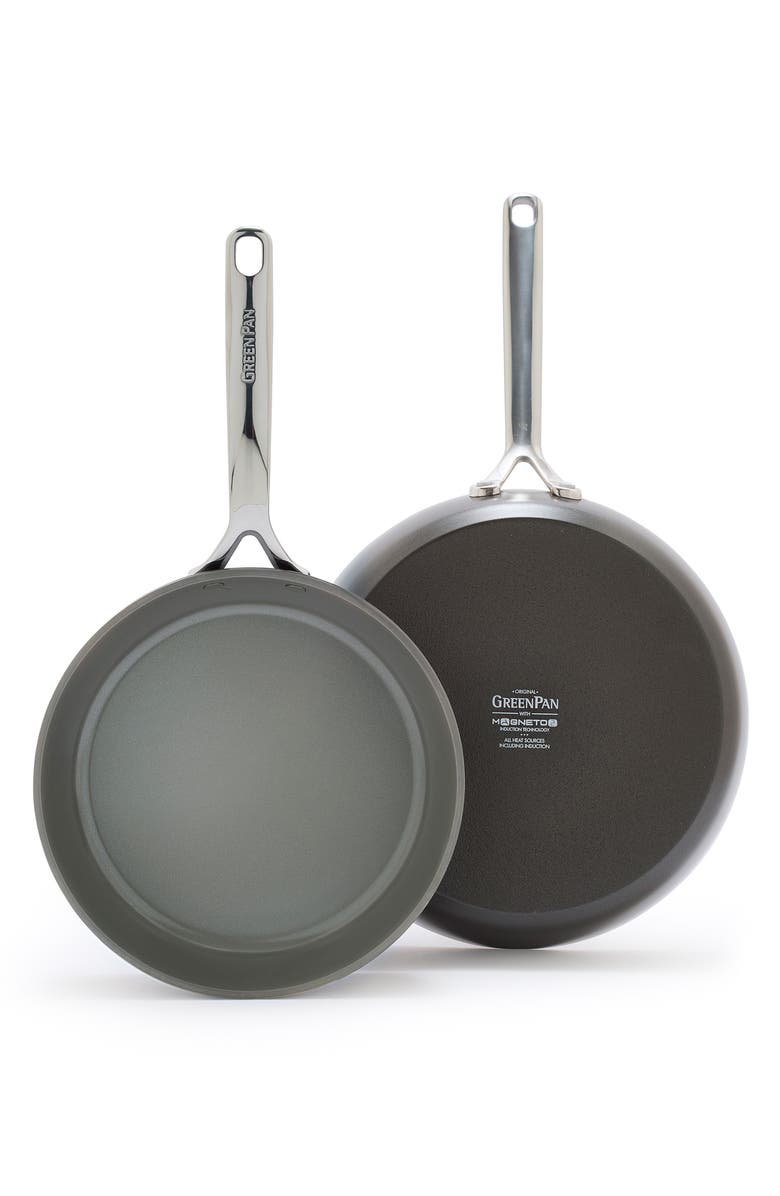 GreenPan GP5 10-Inch & 12-Inch Anodized Aluminum Ceramic Nonstick Frying Pan Set, Main, color, Cocoa