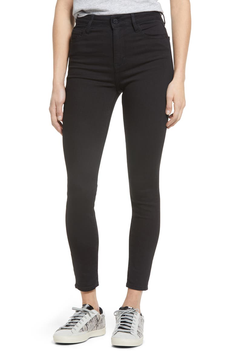 High Waist Ankle Skinny Jeans, Main, color, BLACK