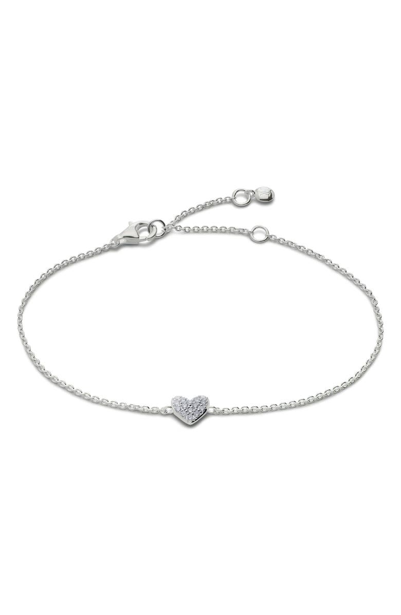 Monica Vinader Lab-Created Diamond Heart Charm Bracelet, Main, color, Sterling Silver