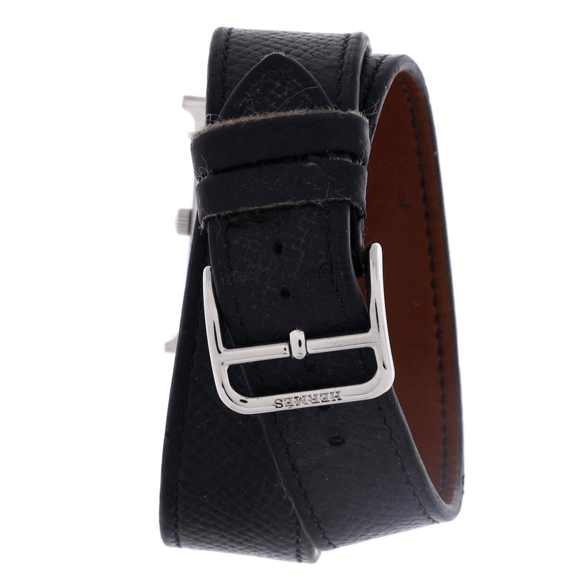 Pre-Owned Hermes Heure H Double Tour Quartz Watch Plated Metal and Leather 26, Alternate, color, Silver