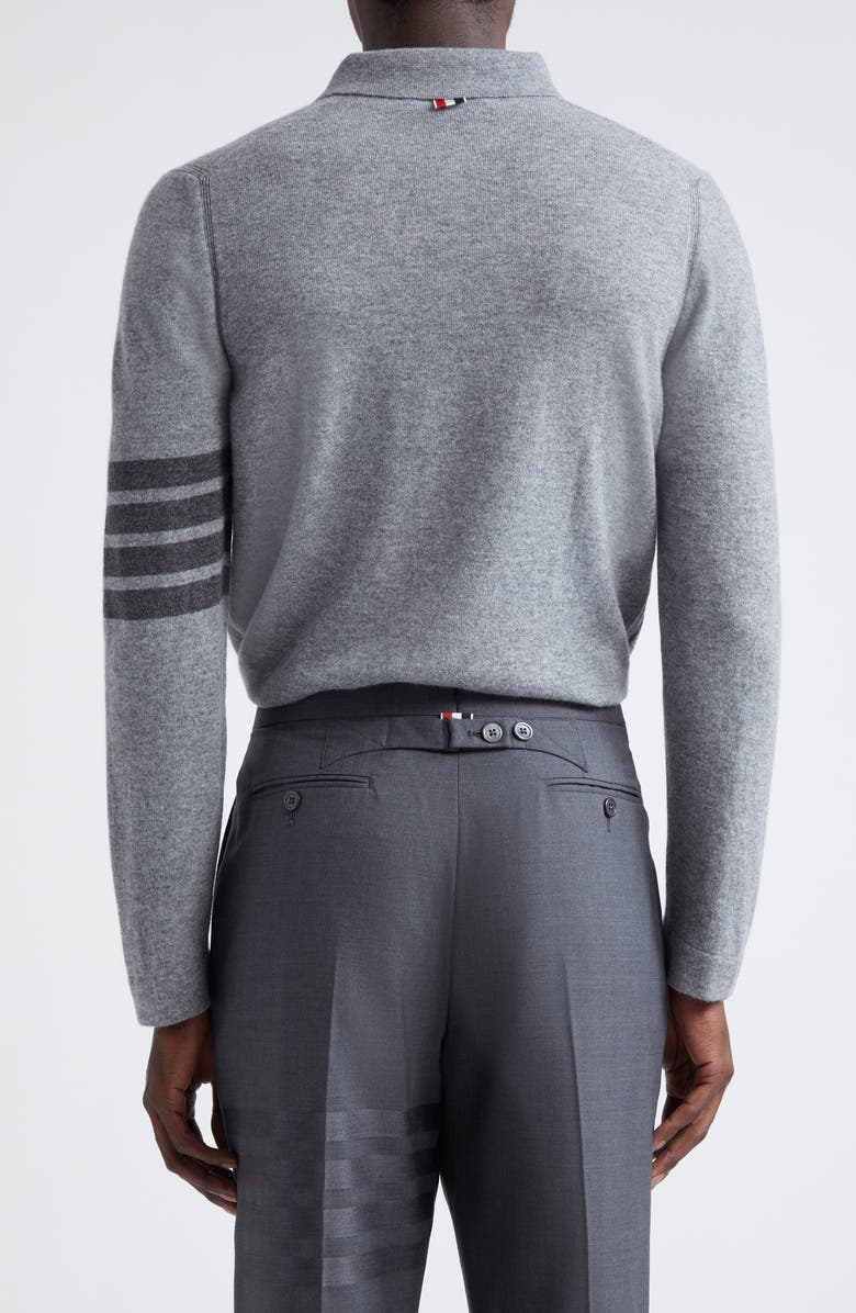Thom Browne 4-Bar Cashmere Polo Cardigan, Alternate, color, Light Grey