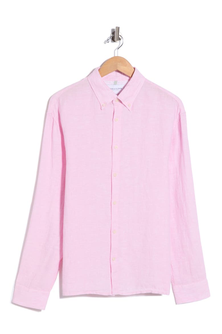 Linen Long Sleeve Button-Down Shirt, Alternate, color, PINK RUFFLE