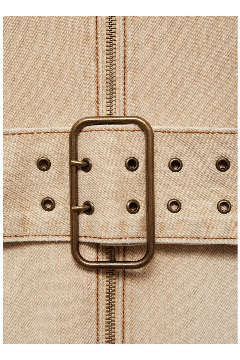 Belted Halter Denim Minidress, Alternate, color, SAND