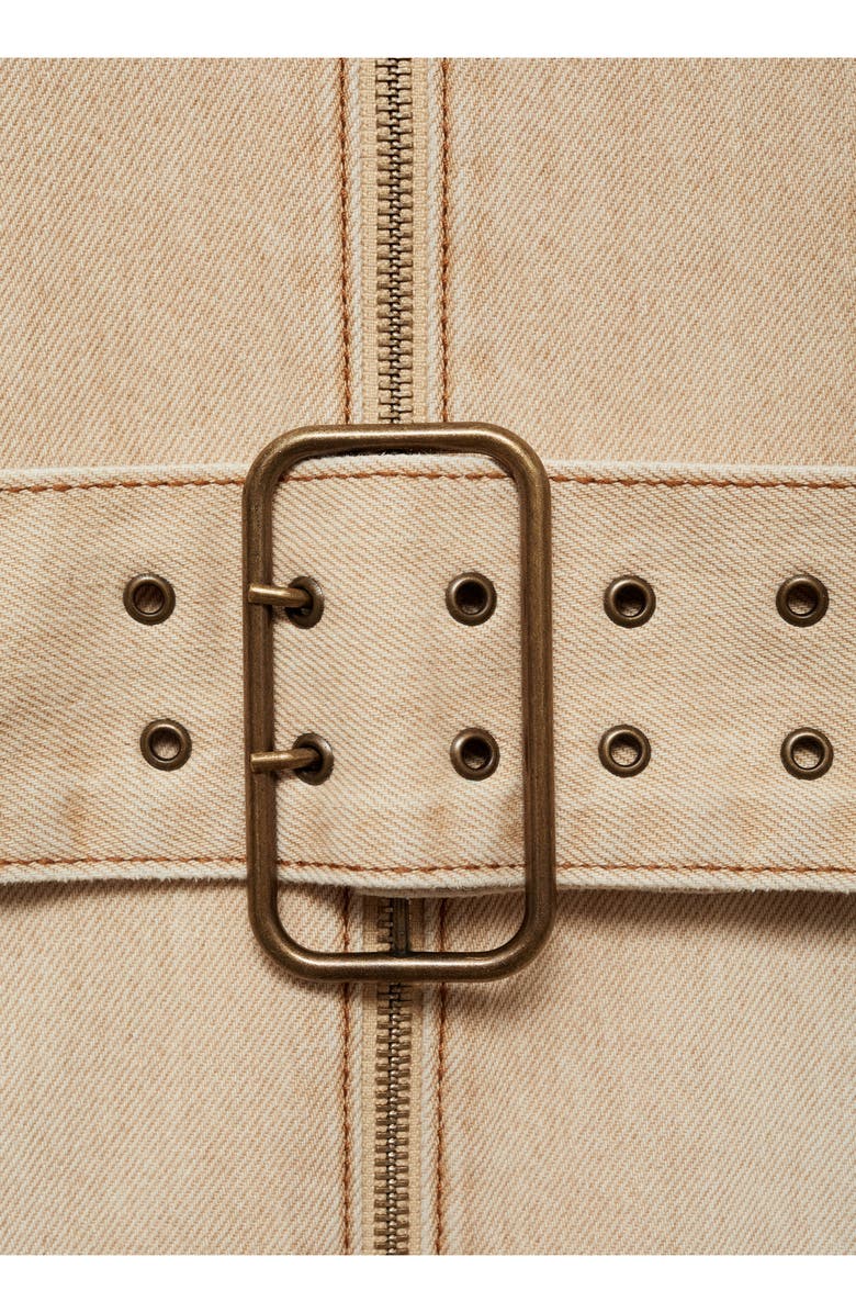 MANGO Belted Halter Denim Minidress, Alternate, color, Sand