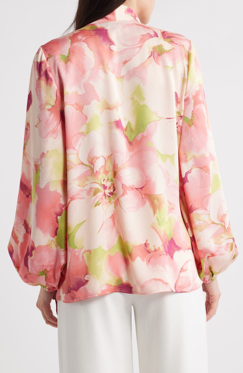 Tahari ASL Floral Bow Neck Charmeuse Top, Alternate, color, 