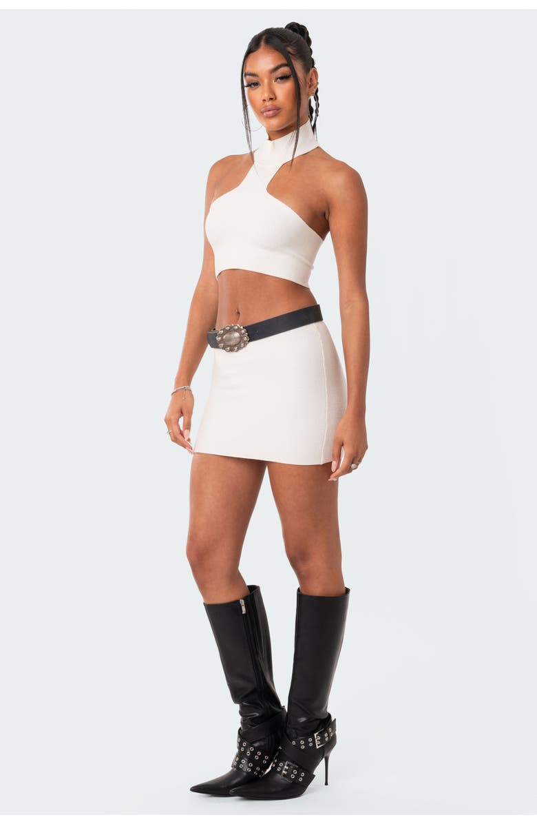 EDIKTED Avril Knit Halter Neck Crop Top, Alternate, color, Cream