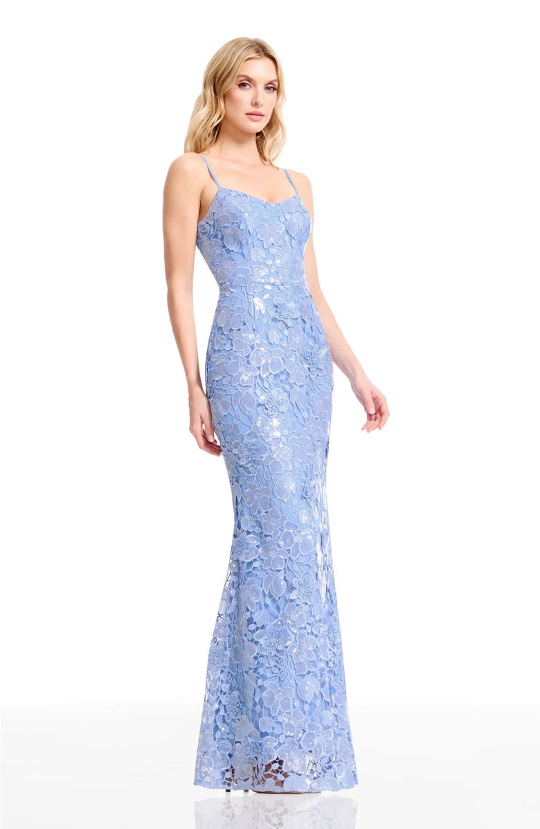 Dress the Population Giovanna Sequin Floral Lace Mermaid Gown, Alternate, color, Sky
