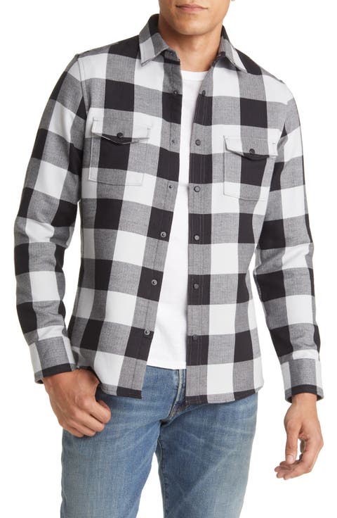 Trim Fit Buffalo Check Snap-Up Shirt Jacket