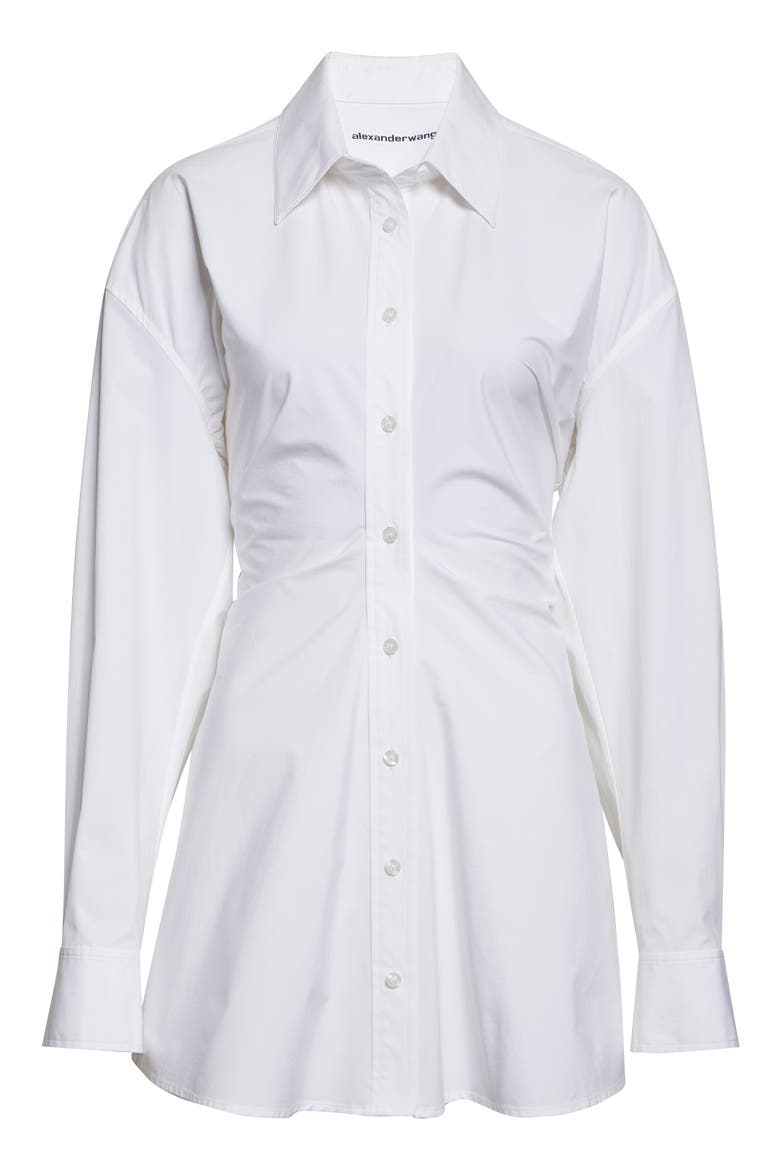 Zip Cinch Long Sleeve Stretch Cotton Mini Shirtdress, Alternate, color, WHITE