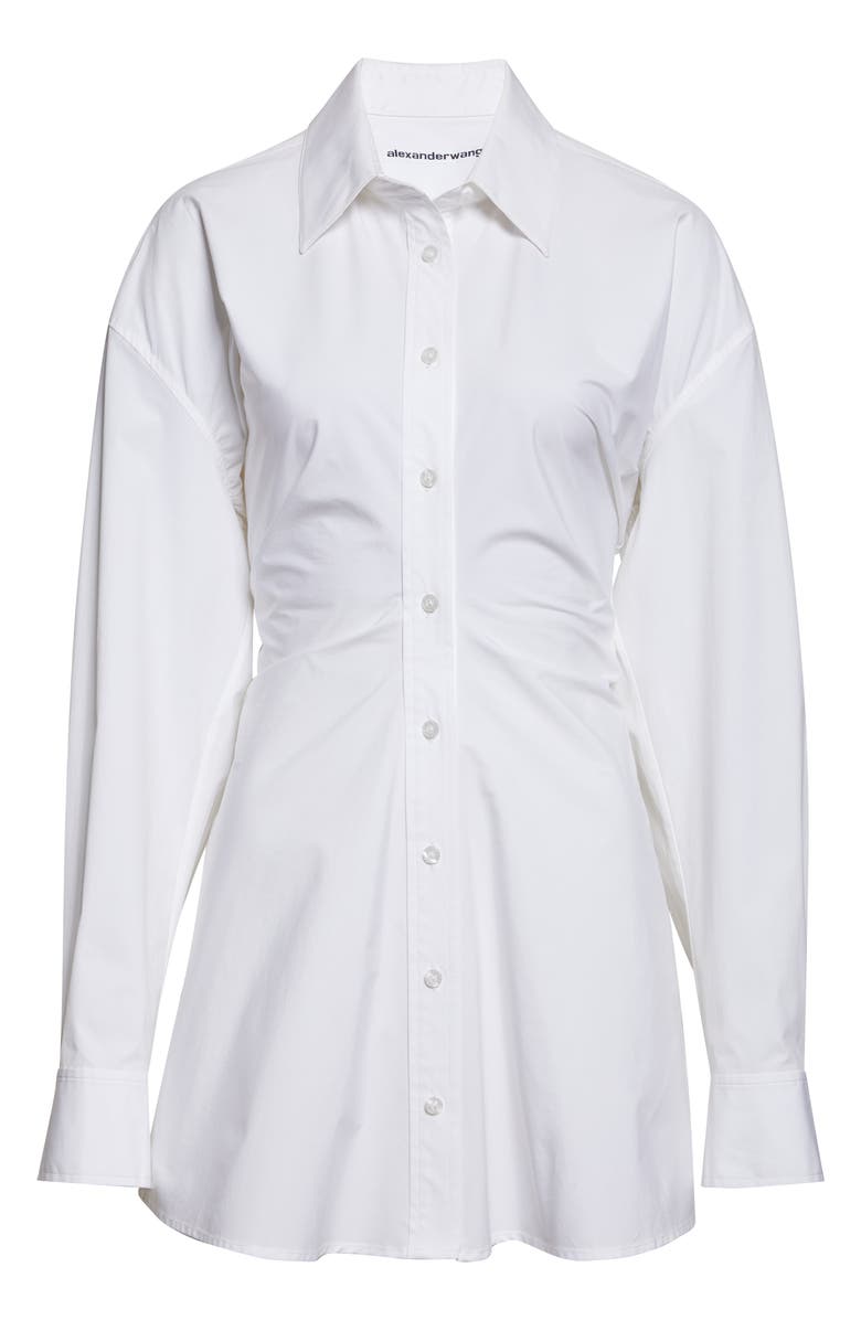 Alexander Wang Zip Cinch Long Sleeve Stretch Cotton Mini Shirtdress, Alternate, color, White