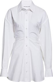 Alexander Wang Zip Cinch Long Sleeve Stretch Cotton Mini Shirtdress