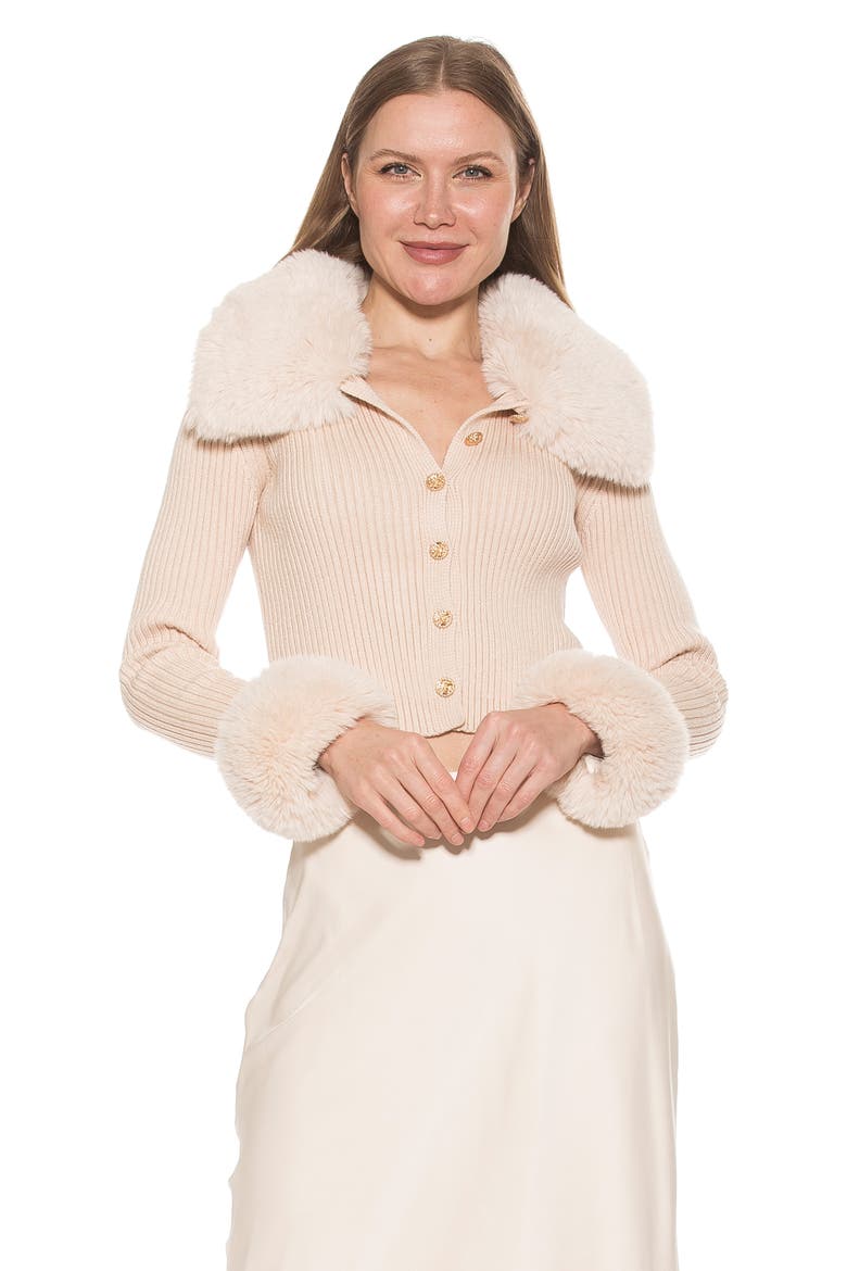 Taytum Button-Down Cardigan with Faux Fur Trim, Alternate, color, IVORY