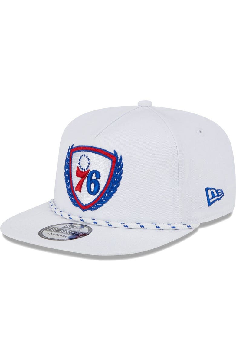 New Era Men's New Era White Philadelphia 76ers The Golfer Crest Snapback Hat, Main, color,