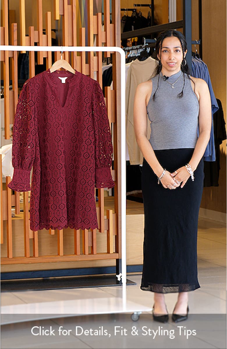 Ruffle Long Sleeve Lace Shift Dress, sales video thumbnail