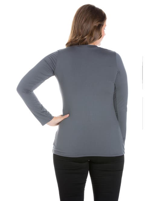 24seven Comfort Apparel Plus Size Solid Long Sleeve Scoop Neck  Womens Tee In Gray