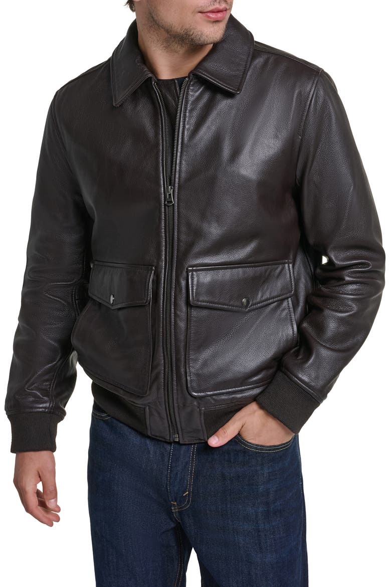 Aviator Leather Jacket, Main, color, DARK BROWN