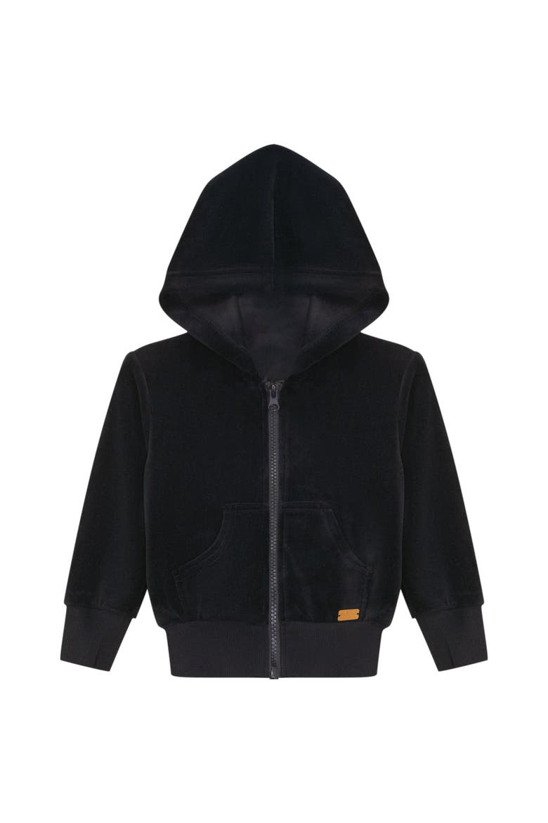 Cotton Velour Zip Hoodie Cardigan, Main, color, Black