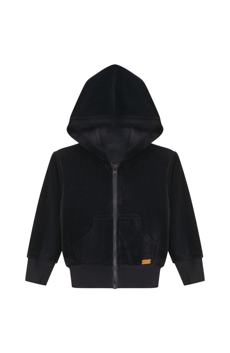 Charlotte & George Cotton Velour Zip Hoodie Cardigan, Main, color, Black