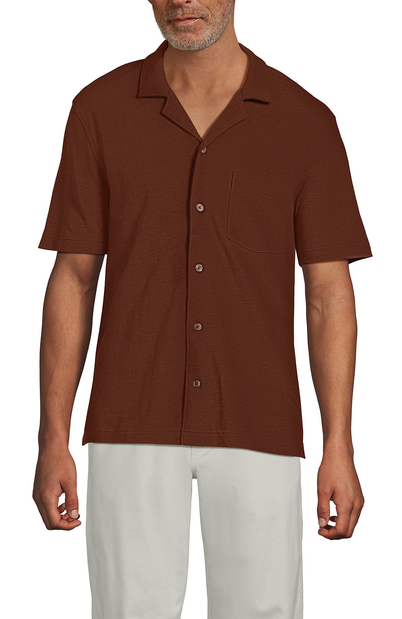 Short Sleeve Cotton Linen Button Through Camp Collar Shirt