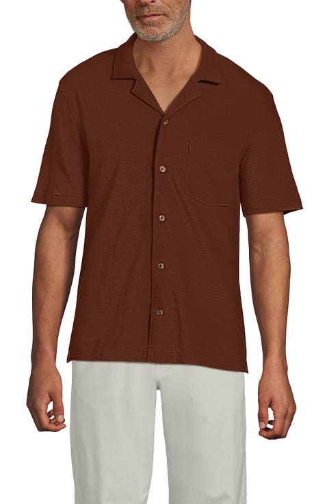 Short Sleeve Cotton Linen Button Through Camp Collar Shirt