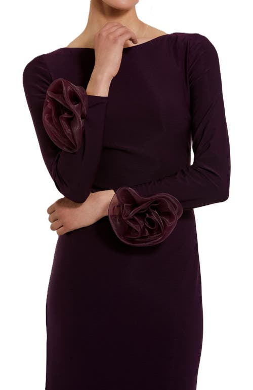 Mac Duggal Long Sleeve Fitted Jersey Gown With 3d Flowers In Amethyst
