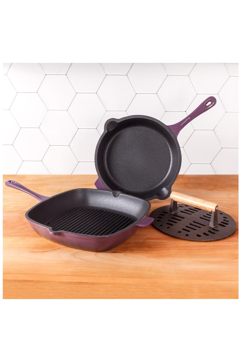 Neo 3-Piece Cast Iron Fry Set, Alternate, color, PURPLE