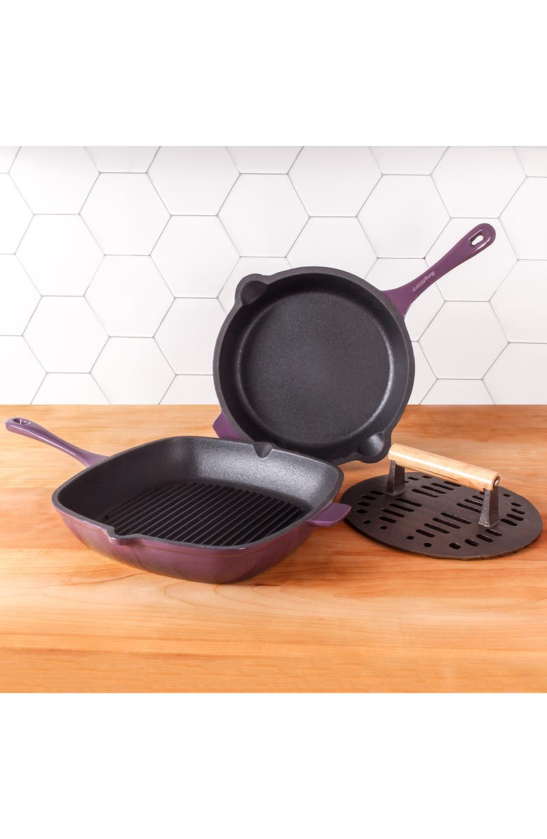 BergHOFF Neo 3-Piece Cast Iron Fry Set, Alternate, color, Purple