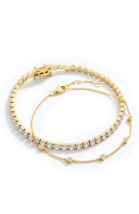 Bezel Set Bracelet and Tennis Bracelet Bundle