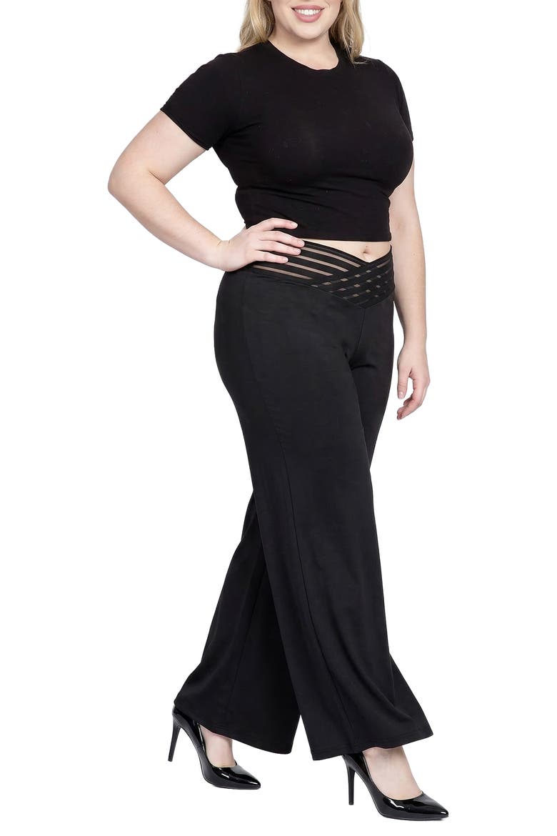 Mesh V-Waist Palazzo Pants, Alternate, color, BLACK