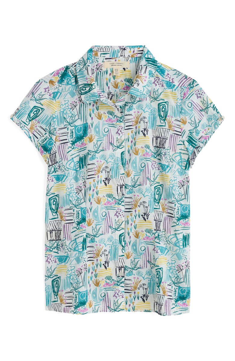 Seasalt Cornwall Rushmaker Garden Print Cap Sleeve Organic Cotton Voile Button-Up Shirt, Alternate, color, Garden Studio Sketch Chalk