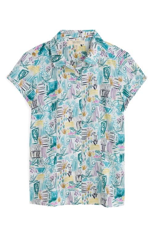 Seasalt Cornwall Rushmaker Garden Print Cap Sleeve Organic Cotton Voile Button-up Shirt In Garden Studio Sketch Chalk