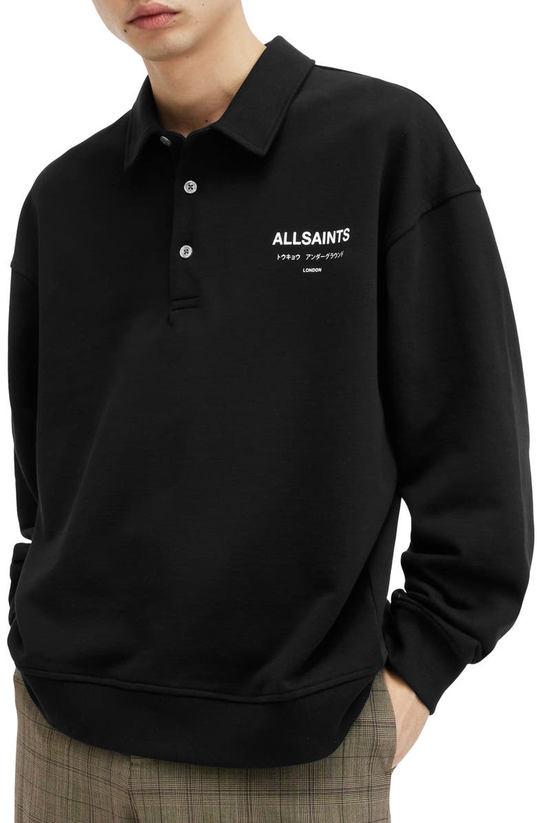 AllSaints Underground Long Sleeve Cotton Polo Sweatshirt, Main, color, 