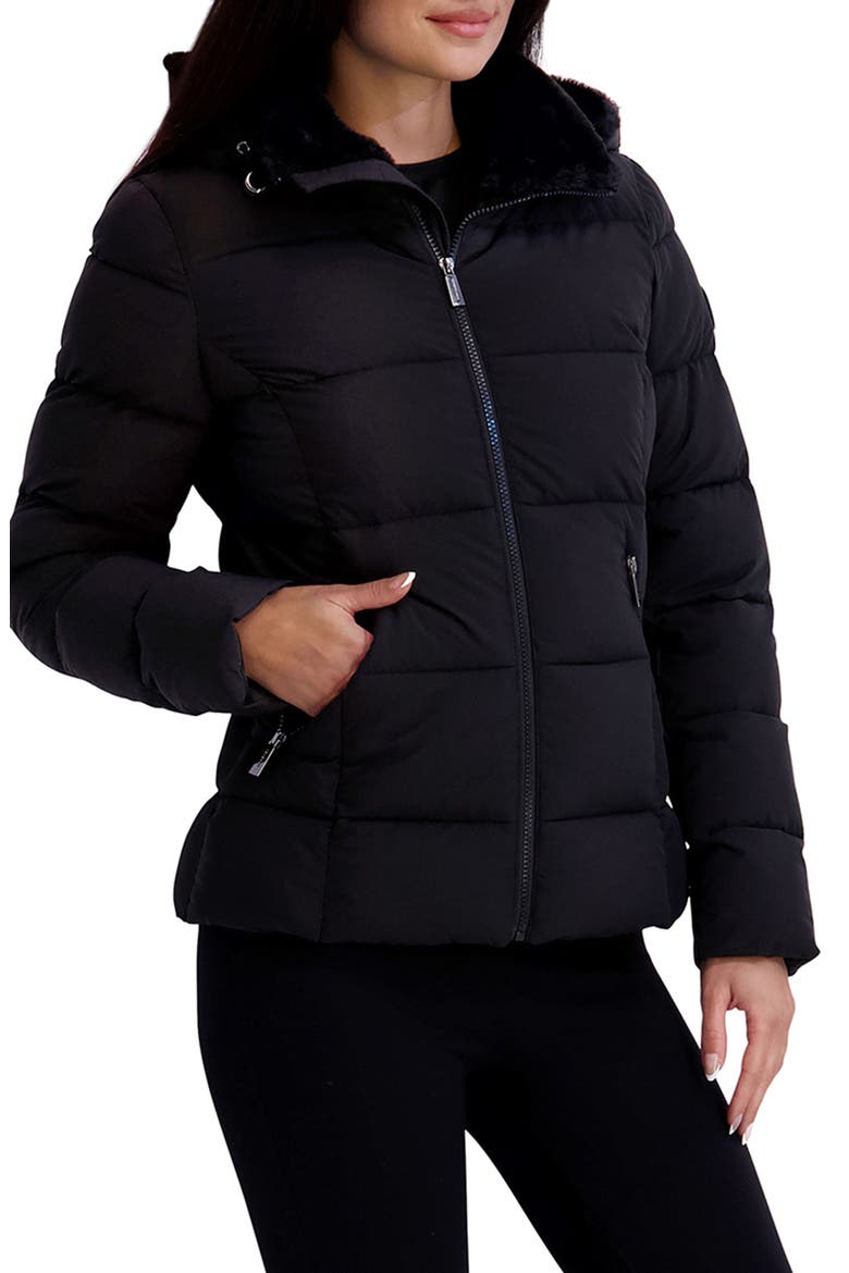 Water Resistant Hooded Faux Fur Lined Puffer Jacket, Alternate, color, BLACK