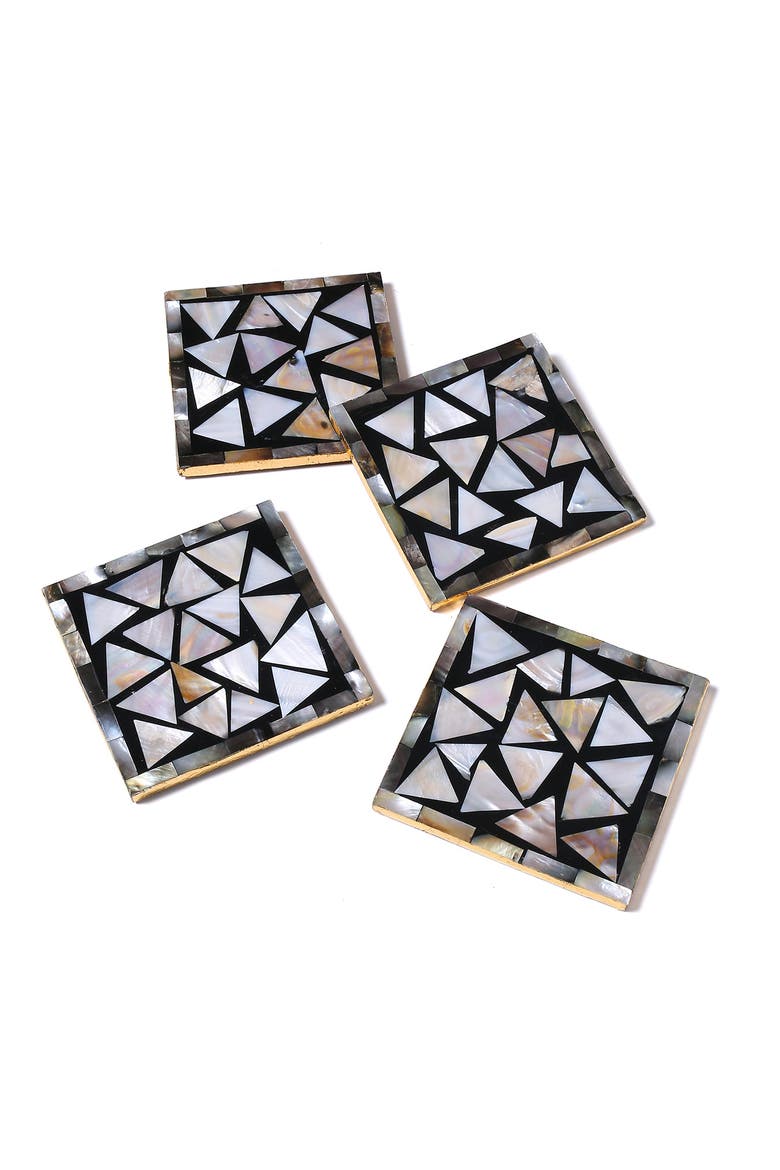 Set of 4 Mother of Pearl Resin Coasters, Main, color, BLACK/ WHITE
