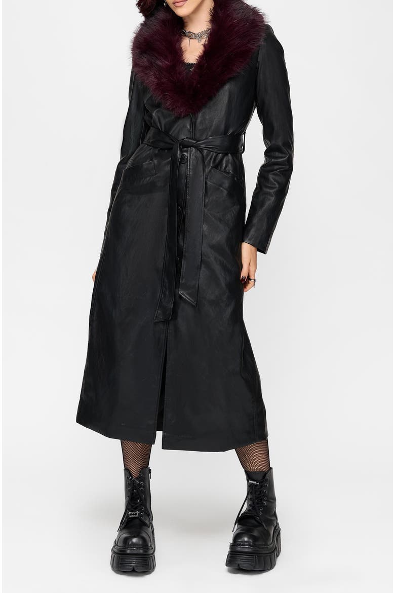 Effina Fur Collar Longline Coat, Alternate, color, Black