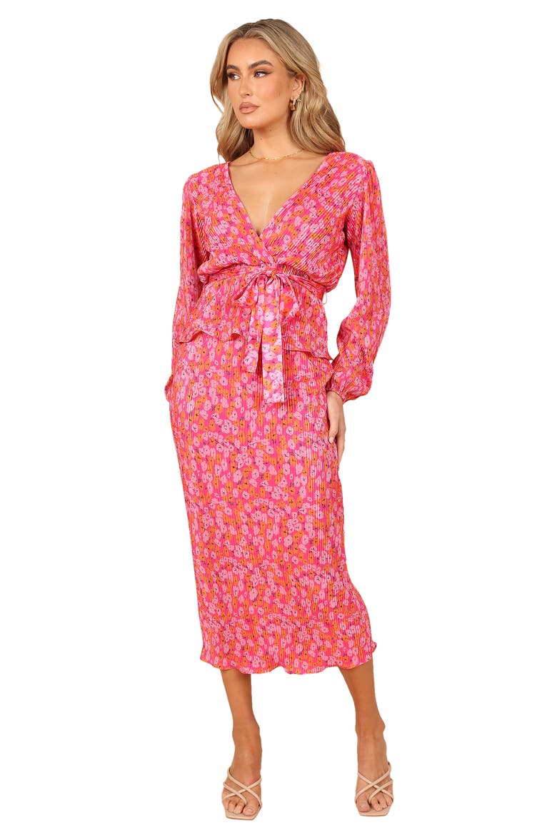 Minelli Floral Print Plissé Midi Skirt, Alternate, color, HOT PINK