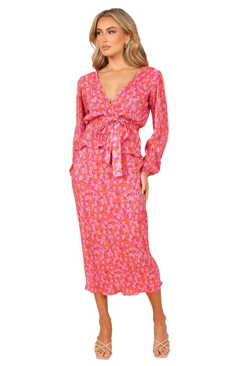 Petal & Pup Minelli Floral Print Plissé Midi Skirt, Alternate, color, Hot Pink