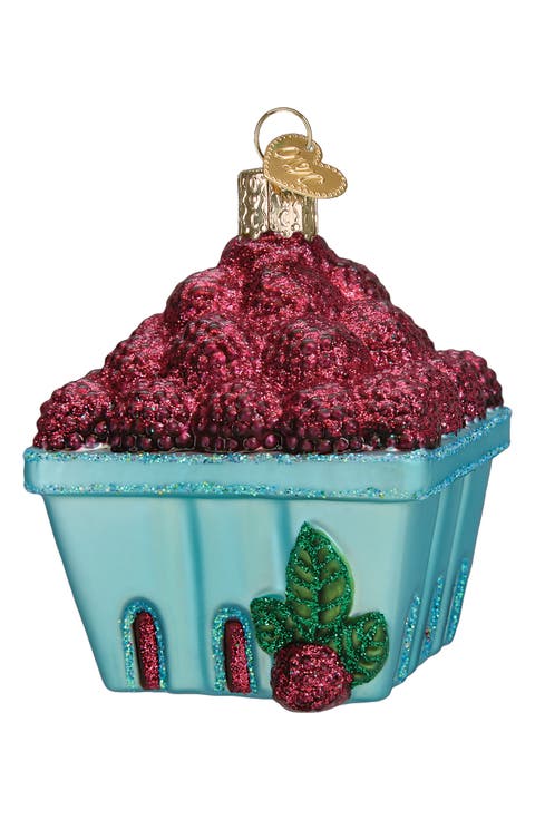 Carton of Raspberries Glass Ornament