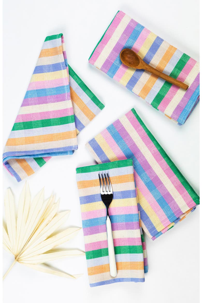 Handwoven Colorful Striped Cotton Napkins, Set of 4, Main, color, Multicolor