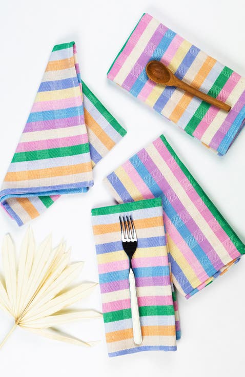 Handwoven Colorful Striped Cotton Napkins, Set of 4