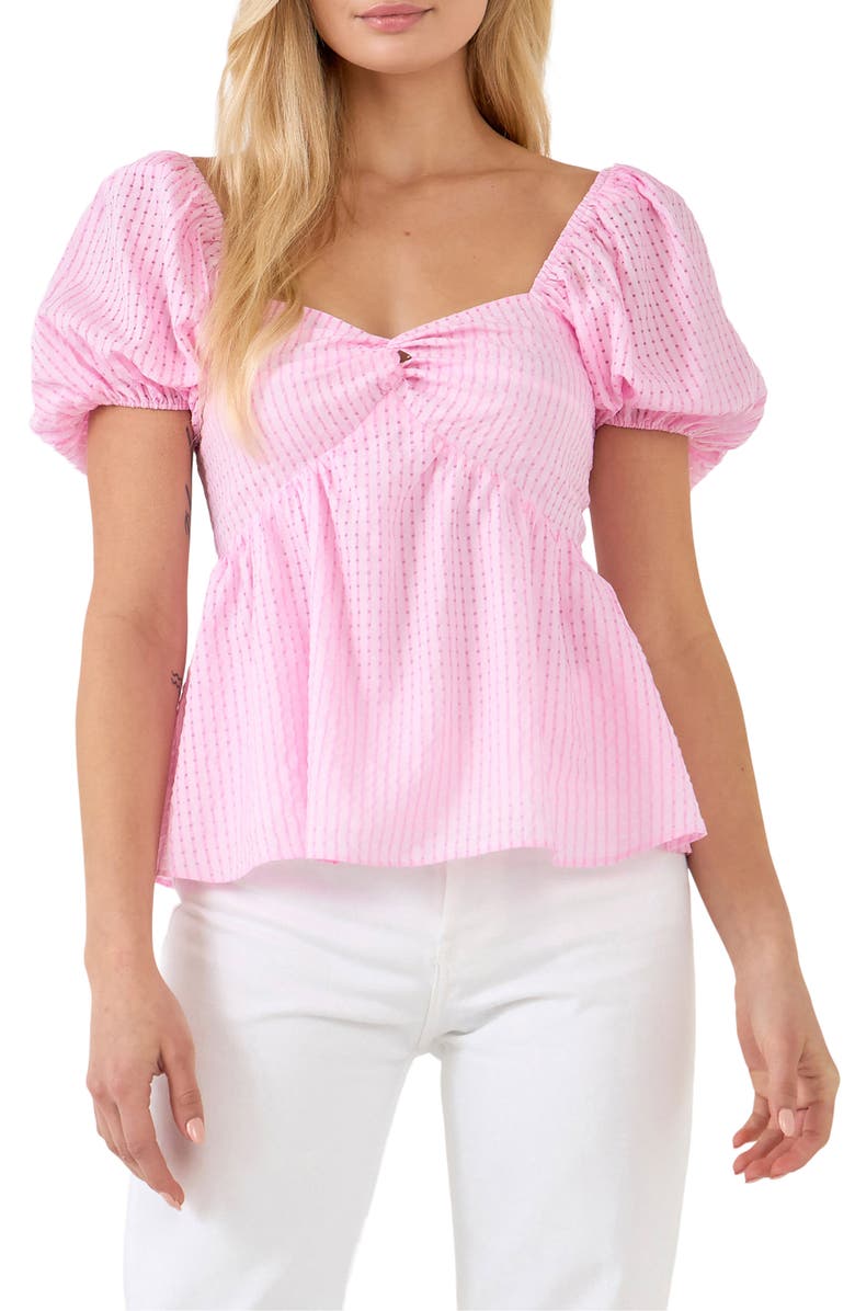 English Factory Check Puff Sleeve Top, Main, color, Powder Pink