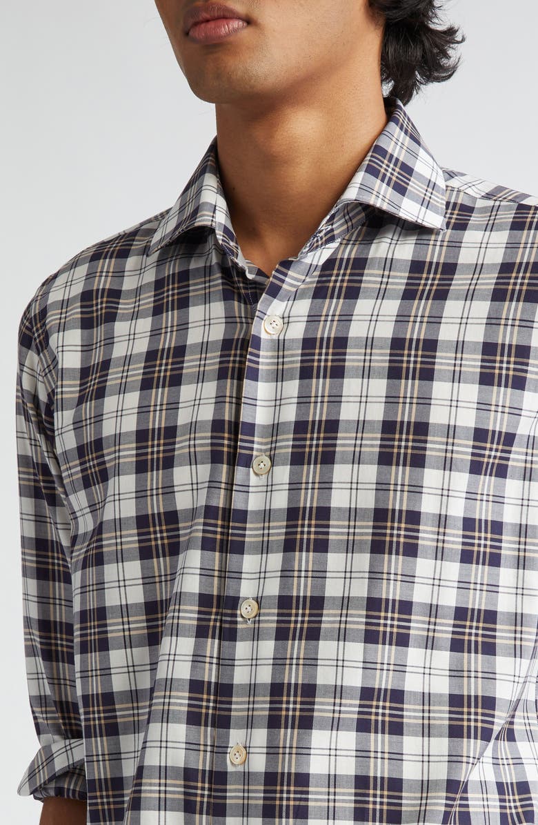 Eleventy Plaid Cotton Button-Up Shirt, Alternate, color, Blue, Sand
