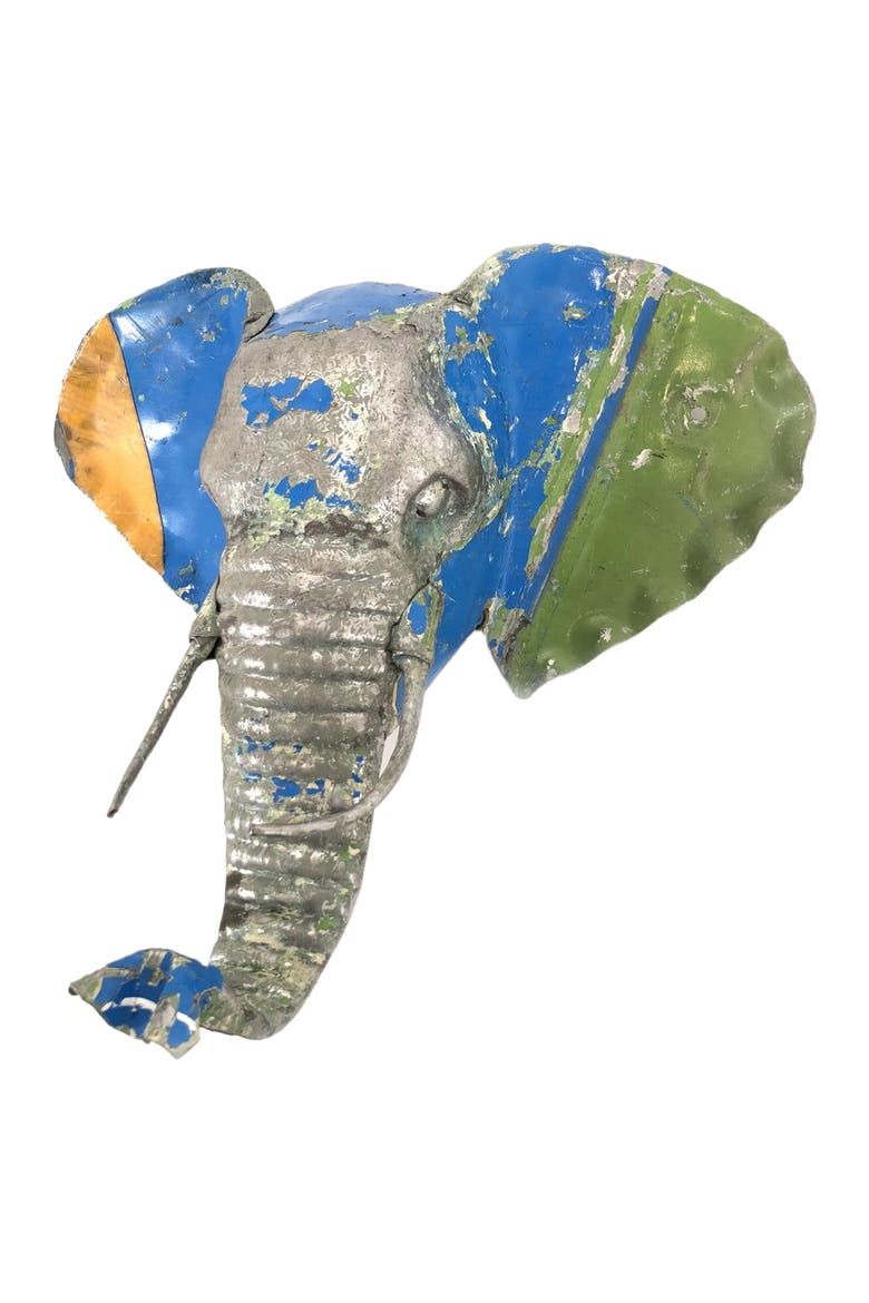 Elephant Animal Mask - Recycled Metal Wall Art, Alternate, color, Grey