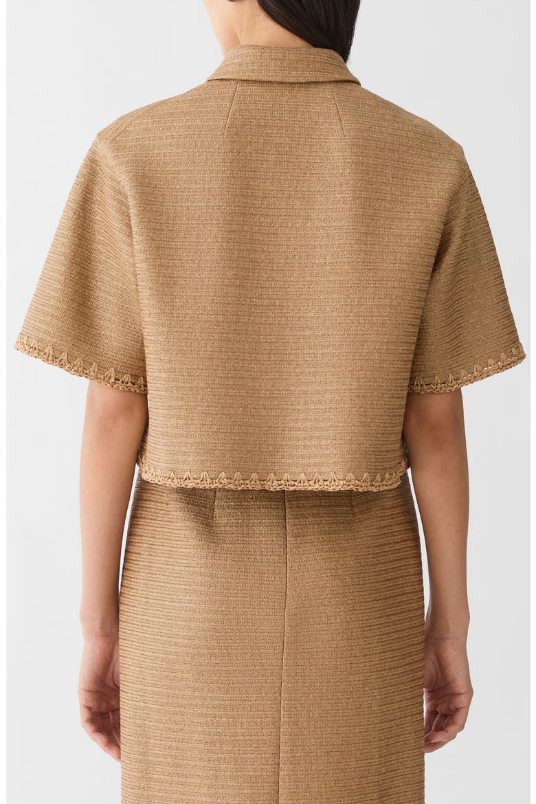 Raffia Effect Crop Shirt Jacket, Alternate, color, TEAK