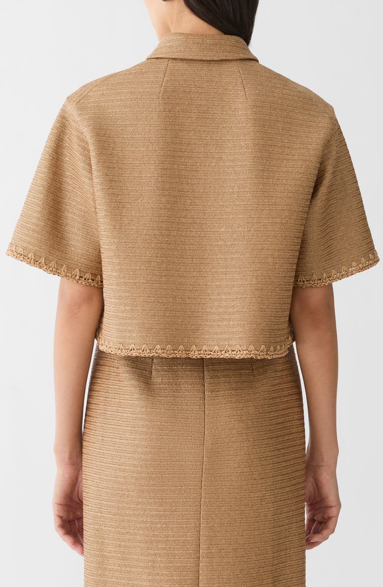 Lafayette 148 New York Raffia Effect Crop Shirt Jacket, Alternate, color, Teak