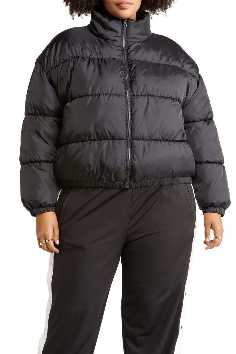 Water-Resistant Crop Puffer Jacket, Alternate, color, BLACK