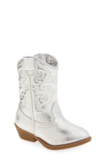 Tucker + Tate Kids' Cade Heart Western Boot In Silver Crinkle